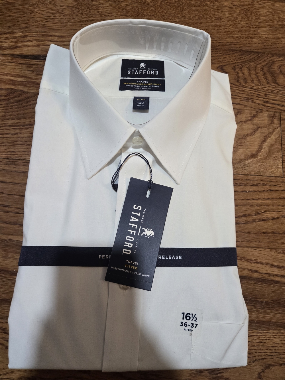 Stafford White Men's Travel Performance Dress Shirt